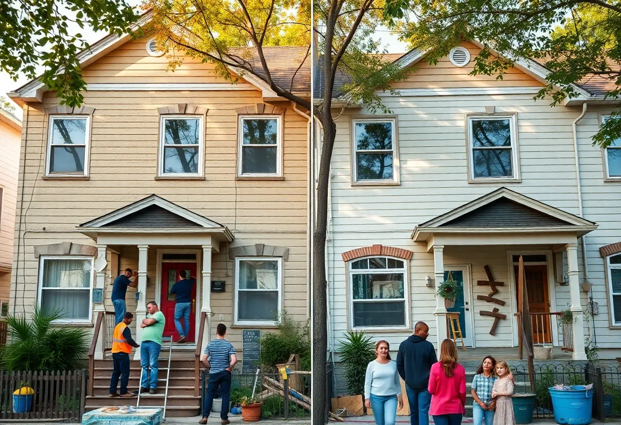Home renovation scene from Bargain Block, showcasing before and after transformations.