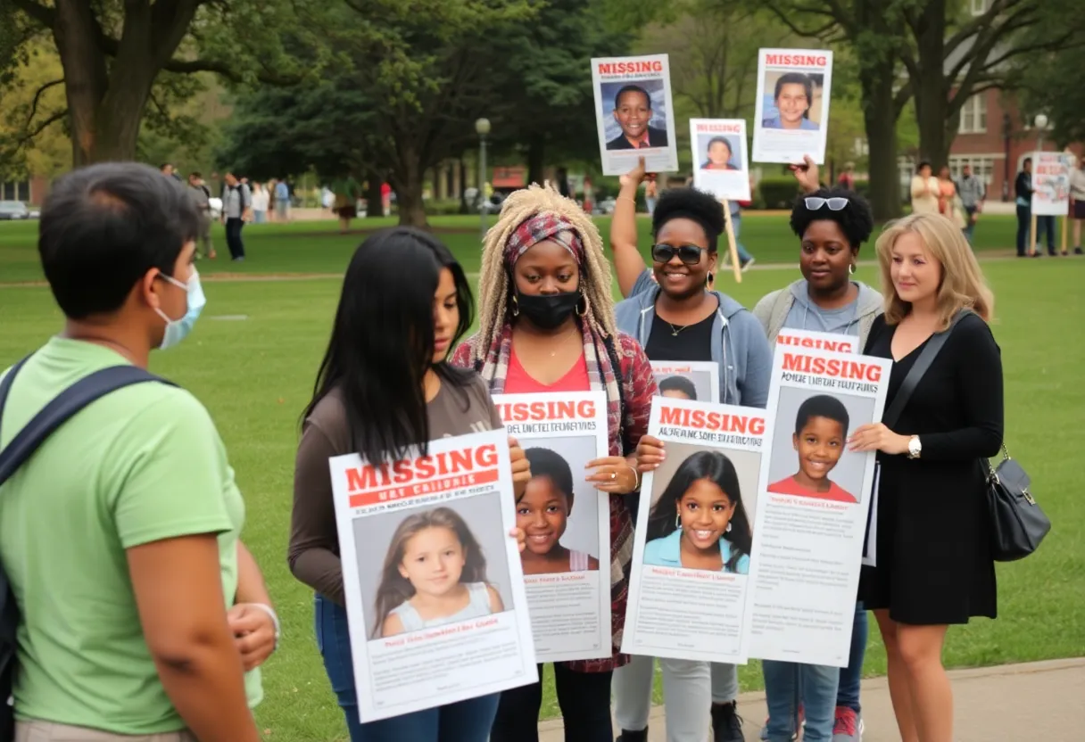 Community members gathering to support the search for missing girls in Detroit.
