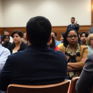 Residents of Detroit discussing immigration enforcement policies during a city hall meeting.