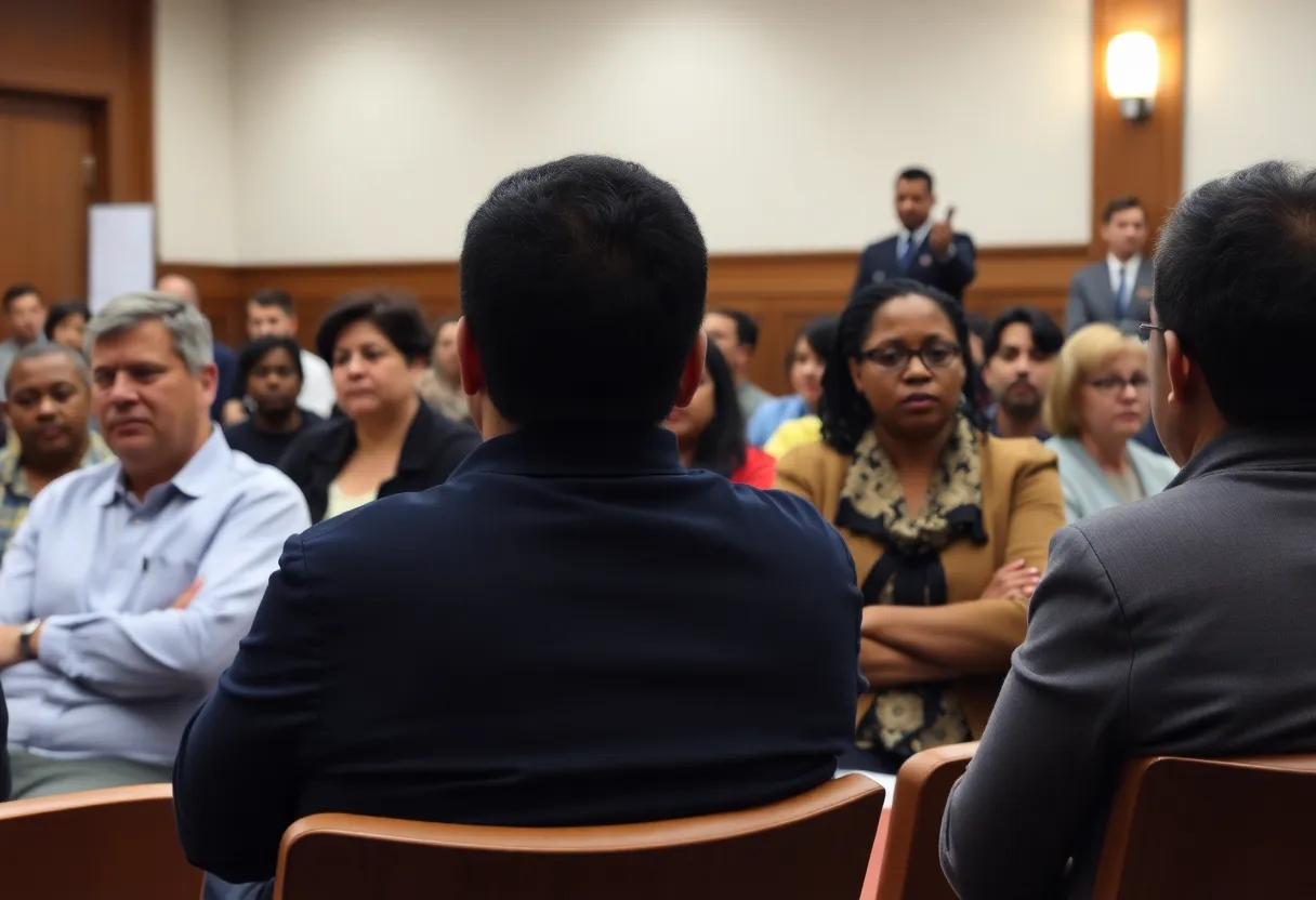 Residents of Detroit discussing immigration enforcement policies during a city hall meeting.