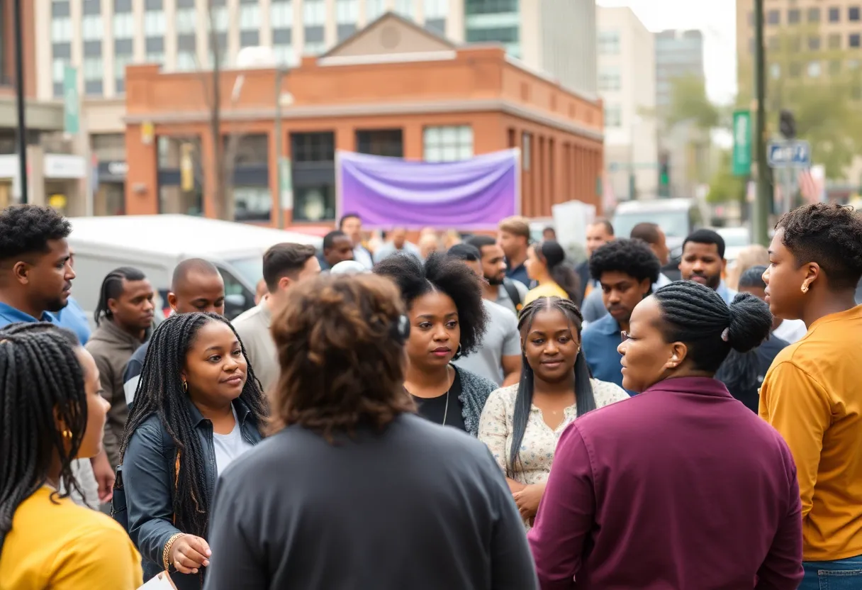 Citizens participating in a community meeting in Detroit
