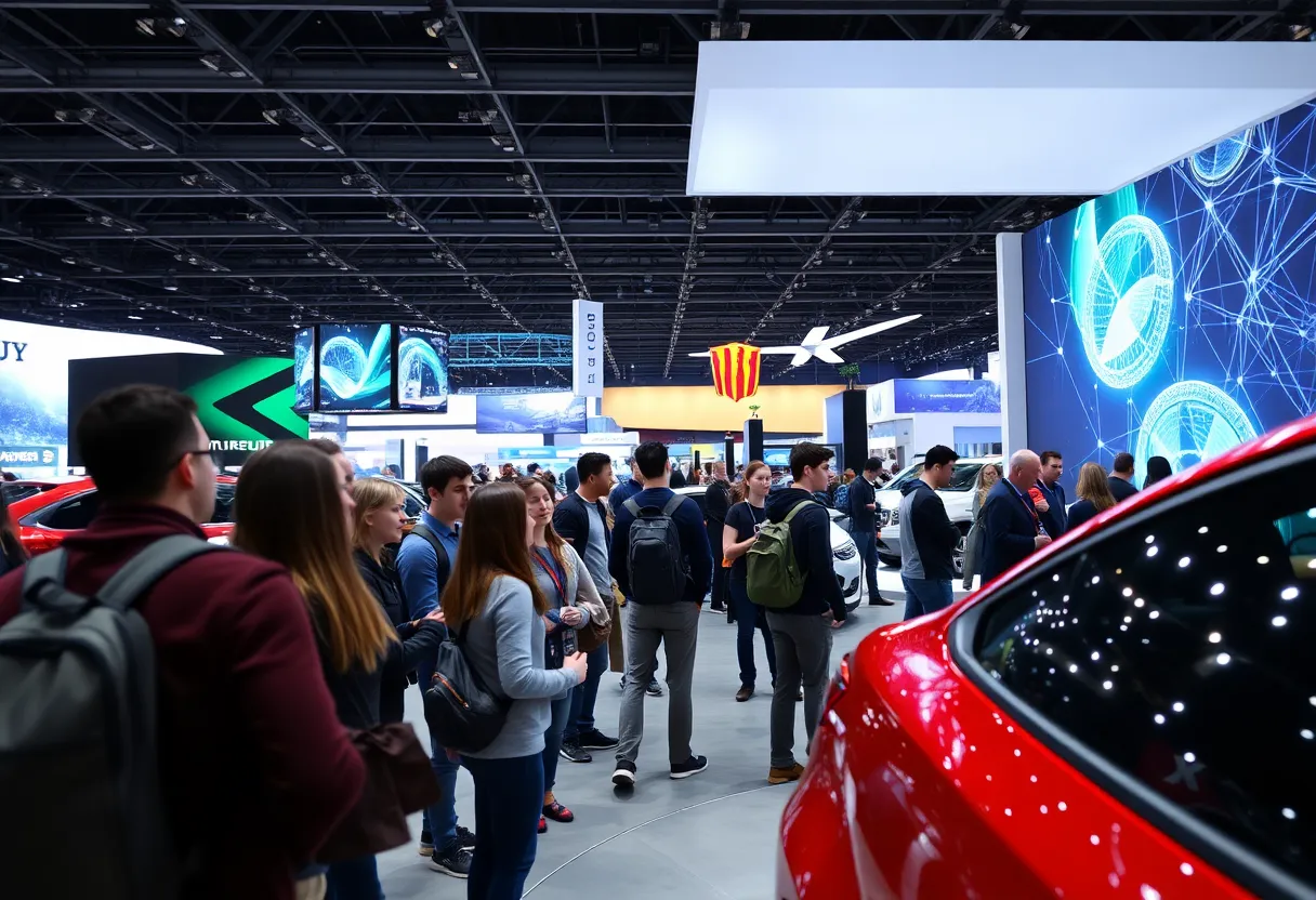 Students and exhibits at the Detroit Auto Show