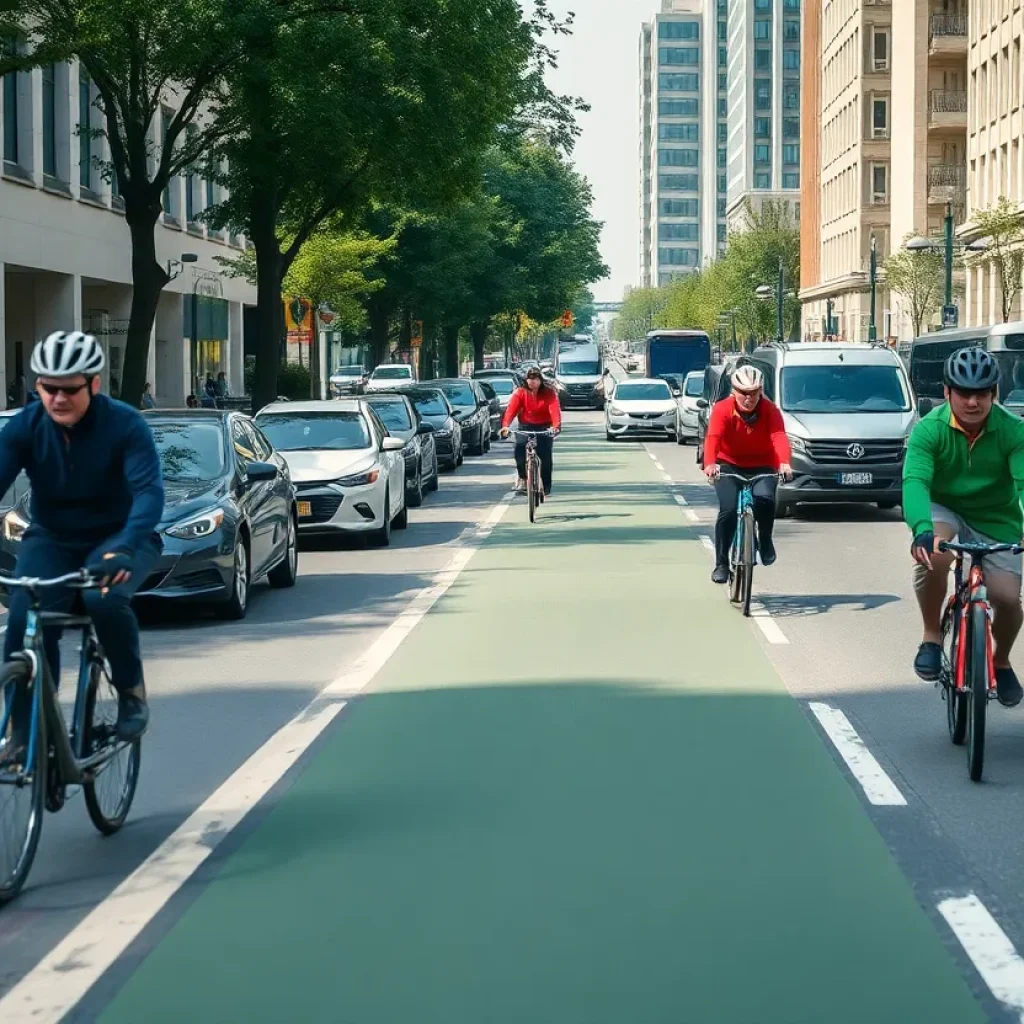 Urban biking scene in Detroit emphasizing cycling safety