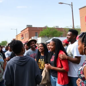 A community gathering in Detroit representing diverse cultures and youth involvement.