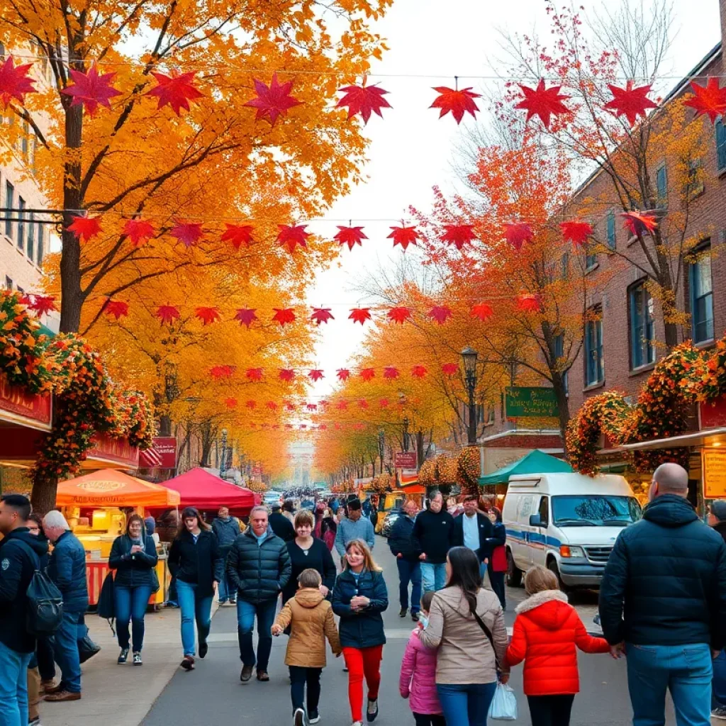 People enjoying fall festivals in Detroit with colorful autumn decorations.