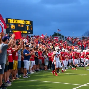 High school football players competing on the field in Detroit