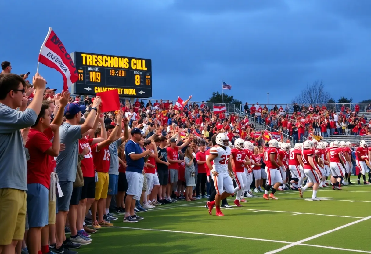 High school football players competing on the field in Detroit