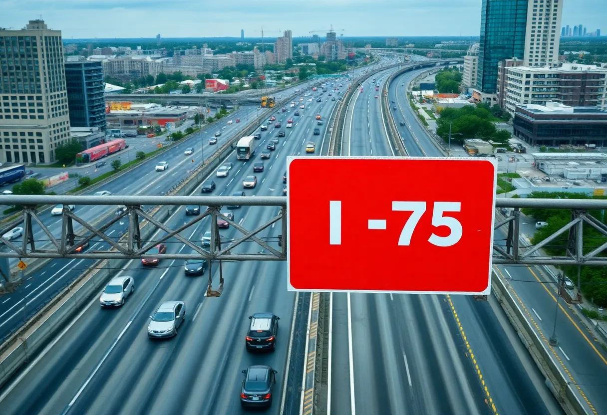 Heavy traffic on I-75 in Detroit during bridge construction closures