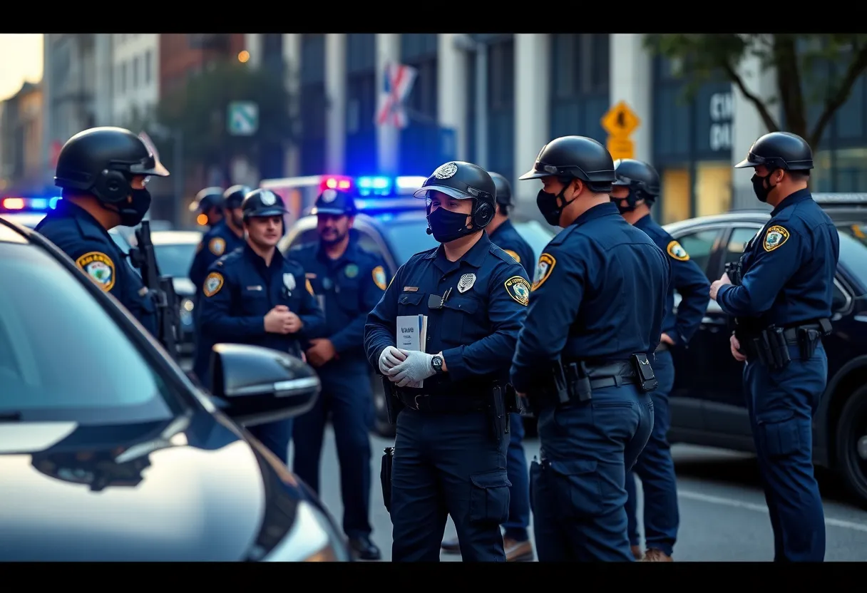 Police officers from Detroit and federal agencies working together.