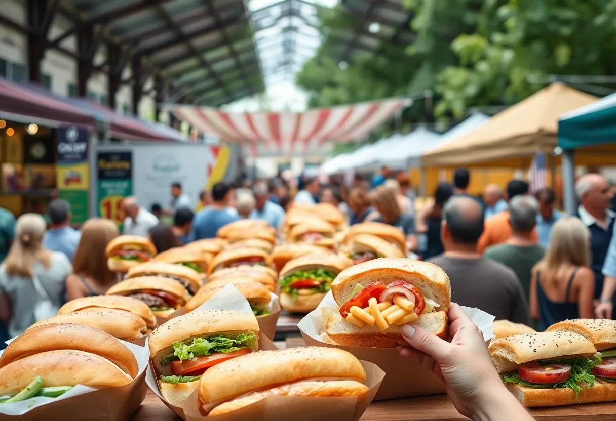Attendees enjoying a variety of sandwiches at the Detroit Sandwich Party