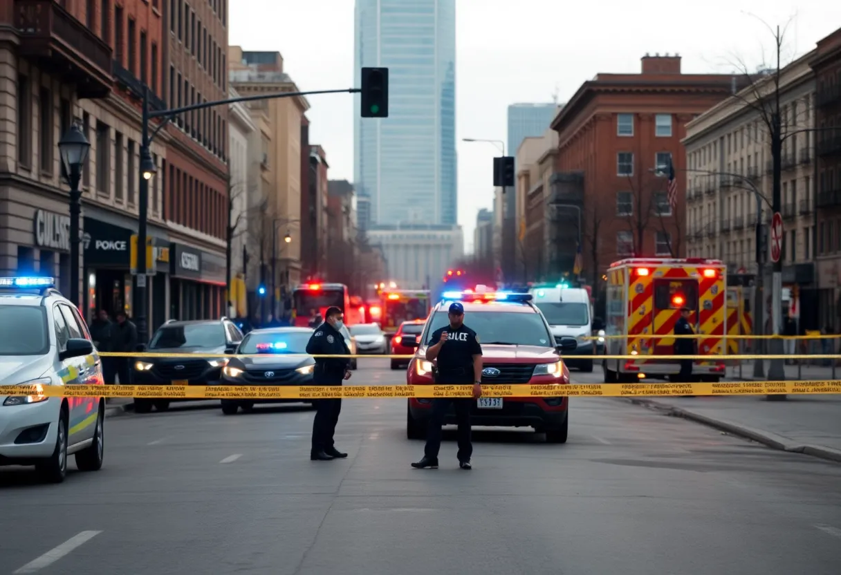 Police and emergency services at a shooting scene in Detroit