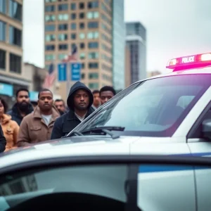Police car at the scene of a stabbing incident in Detroit