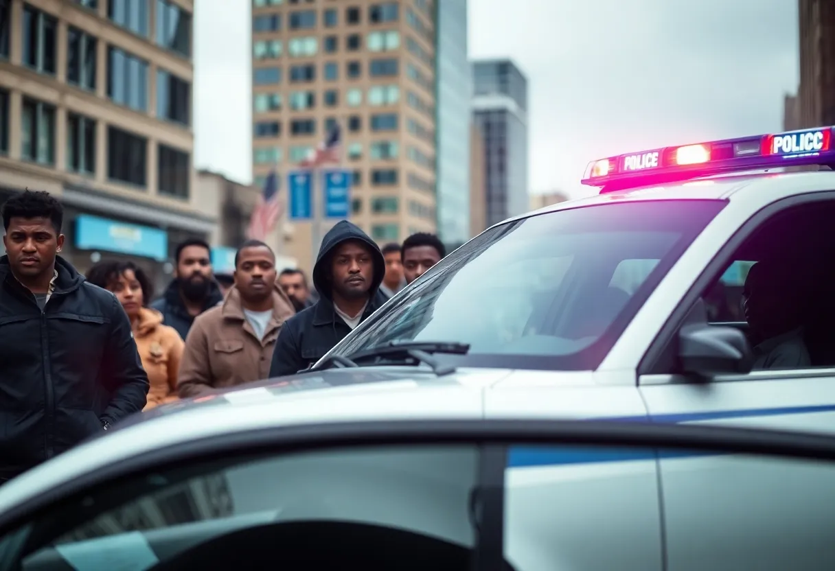 Police car at the scene of a stabbing incident in Detroit