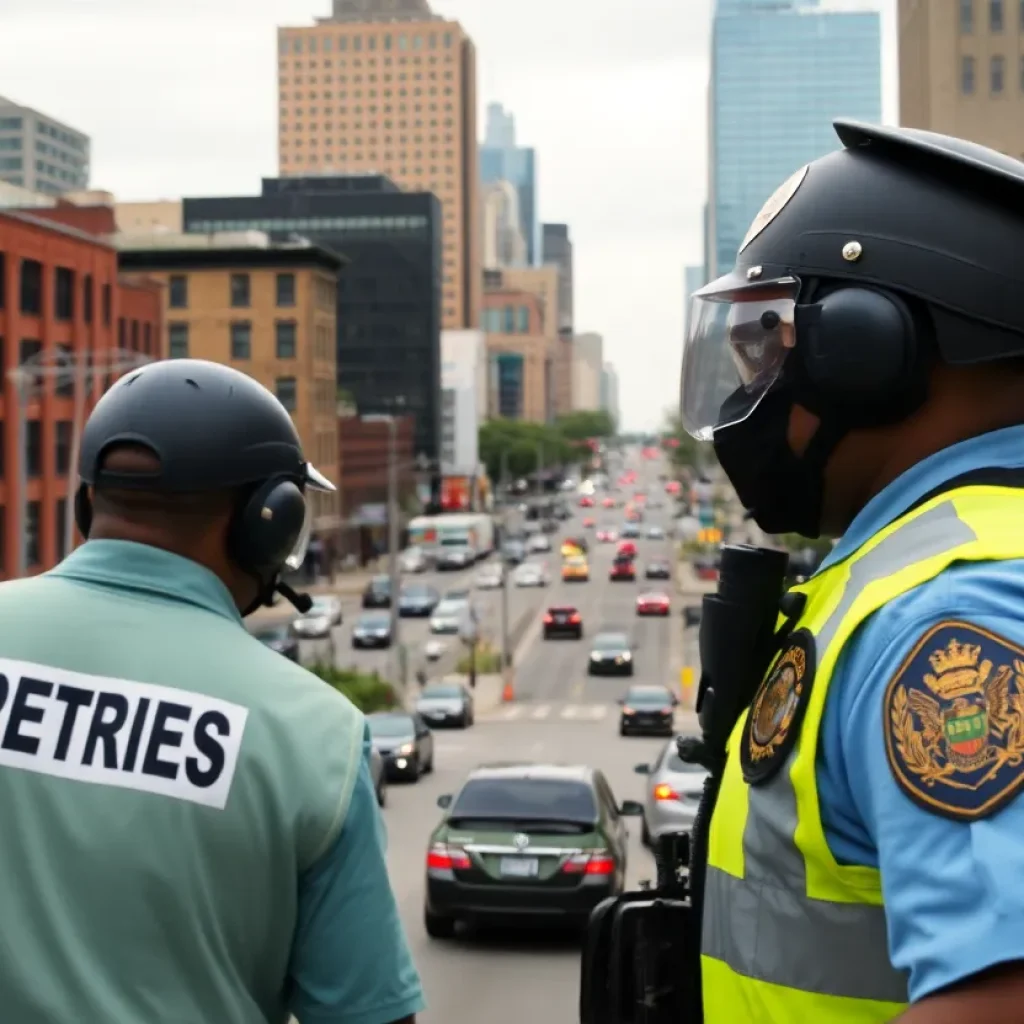Overview of Detroit's cityscape showcasing urban life and safety themes.
