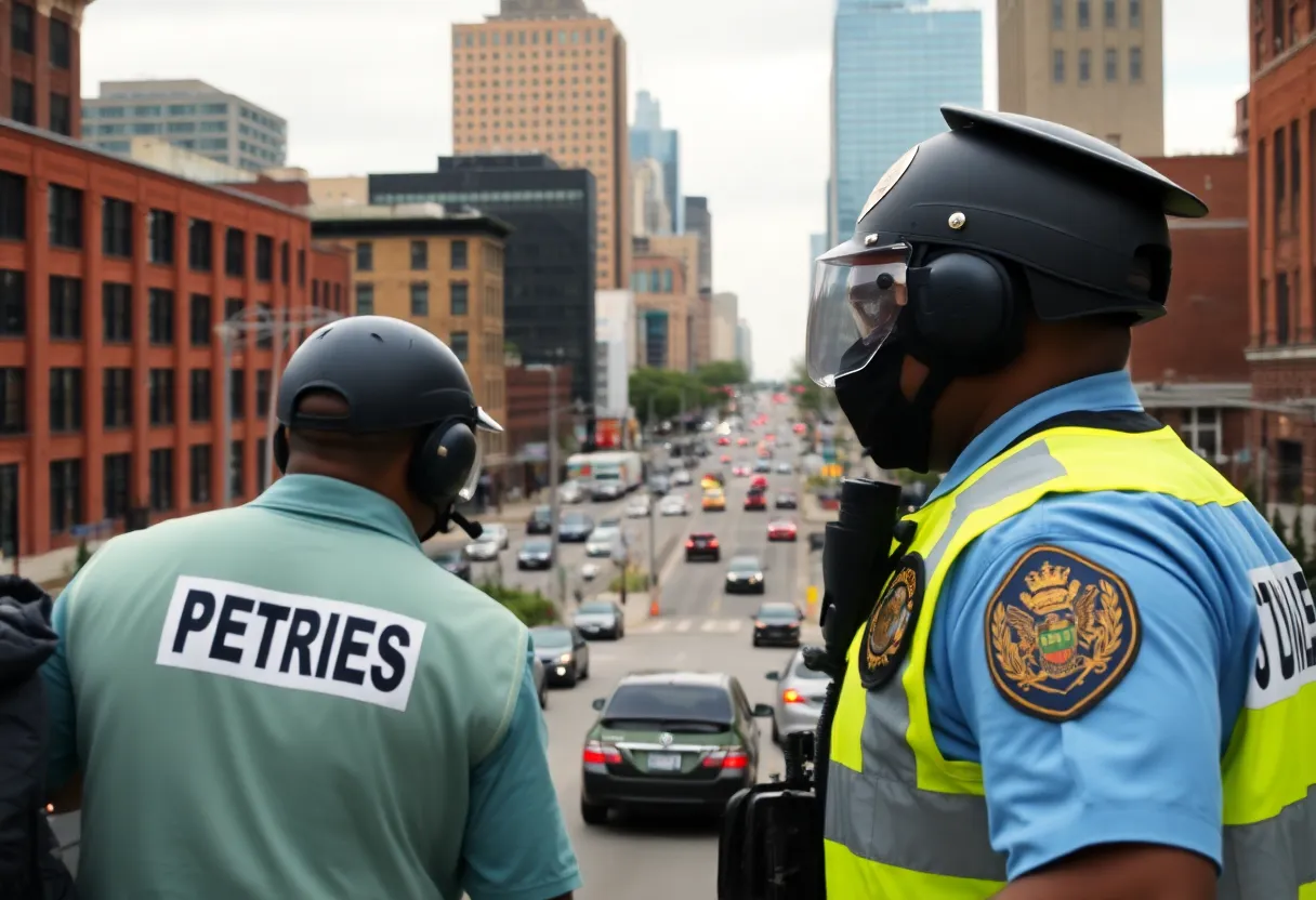 Overview of Detroit's cityscape showcasing urban life and safety themes.