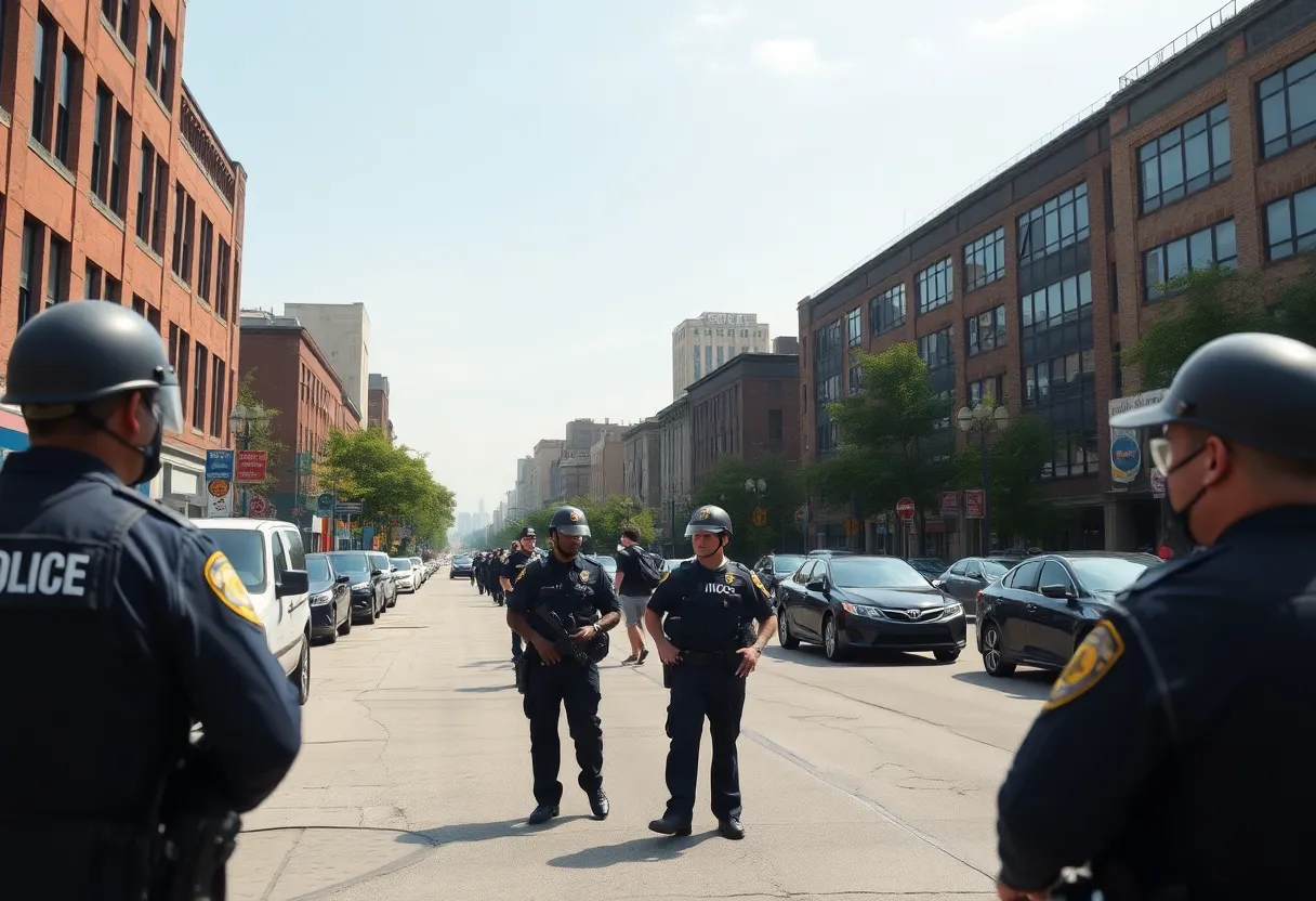 Detroit cityscape highlighting community safety efforts