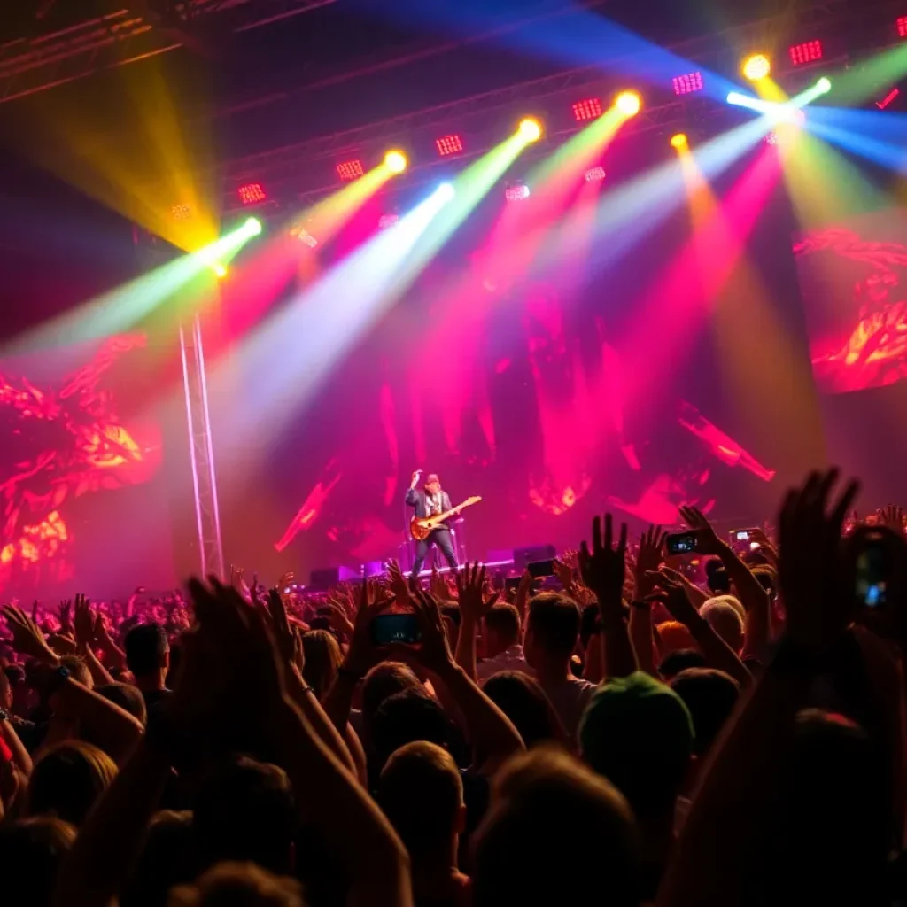 Fans enjoying a Doja Cat concert with colorful lights