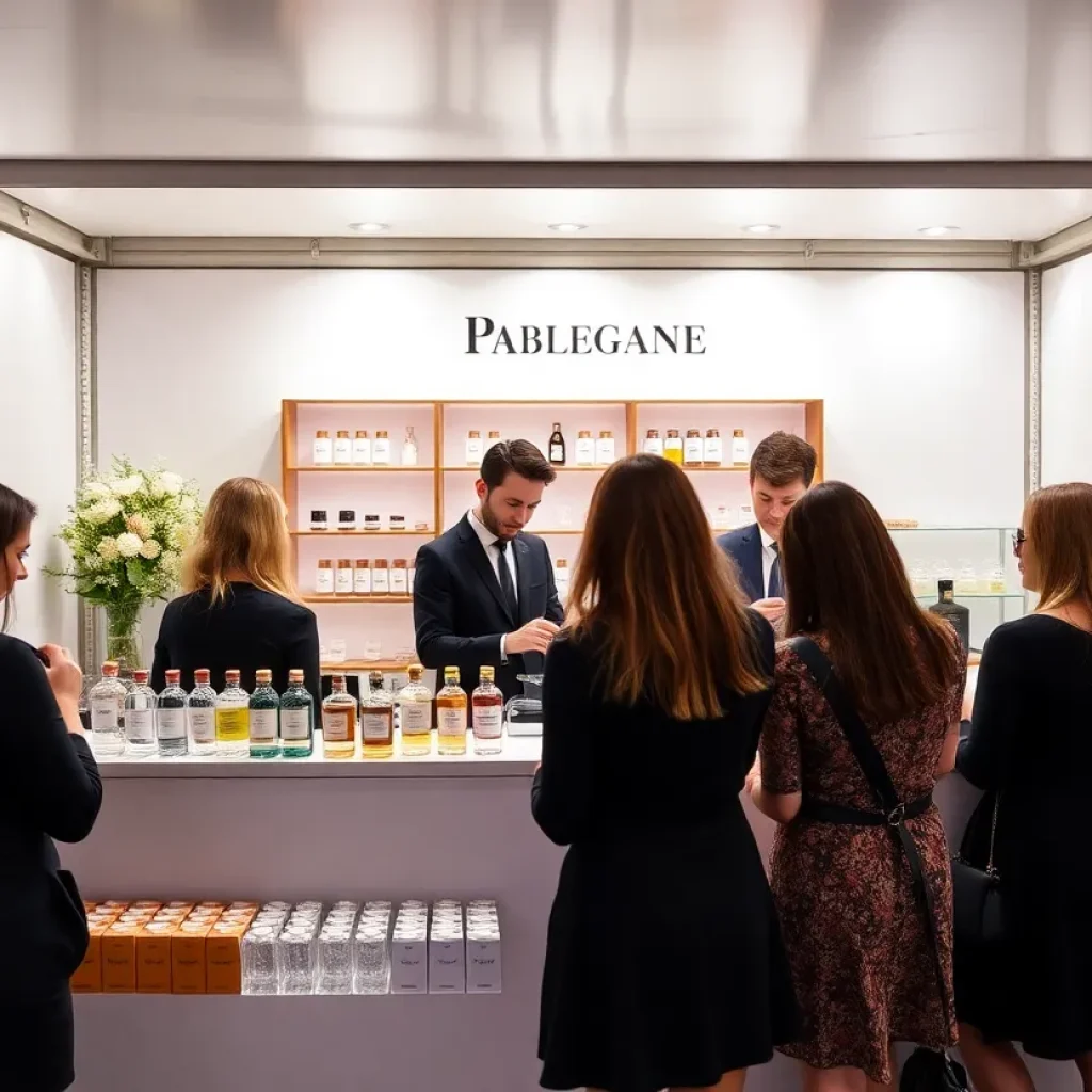 Mobile fragrance bar at a corporate event with participants creating custom scents