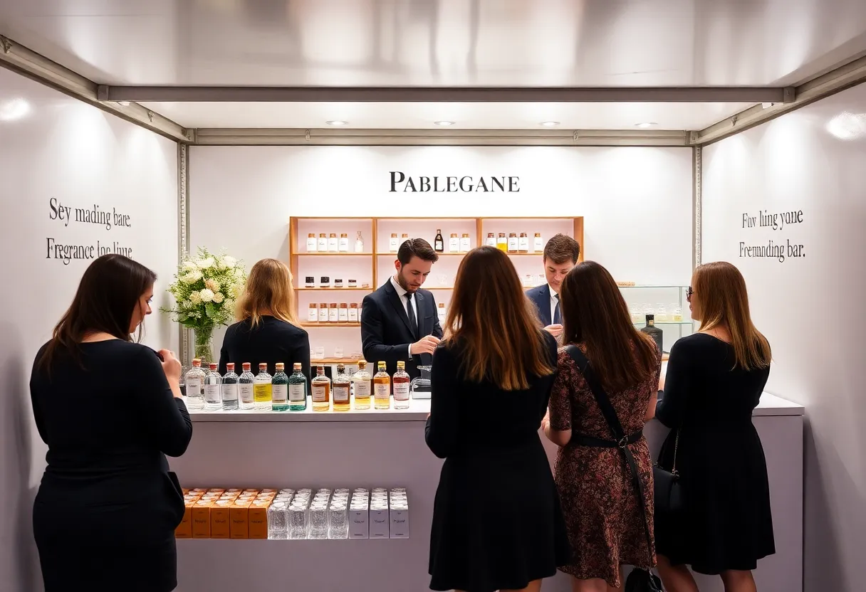 Mobile fragrance bar at a corporate event with participants creating custom scents