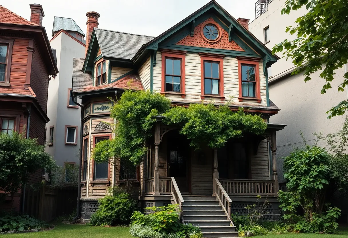 A fixer-upper house in need of renovations with beautiful architectural details
