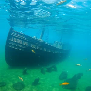 Underwater view of the F.J. King shipwreck in Lake Michigan
