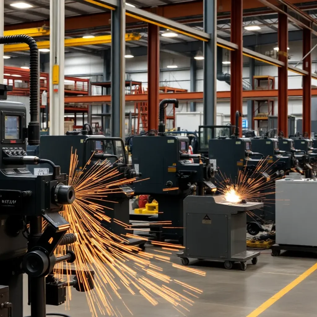 Workers inside a precision metal stamping facility in Michigan.