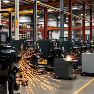 Workers inside a precision metal stamping facility in Michigan.