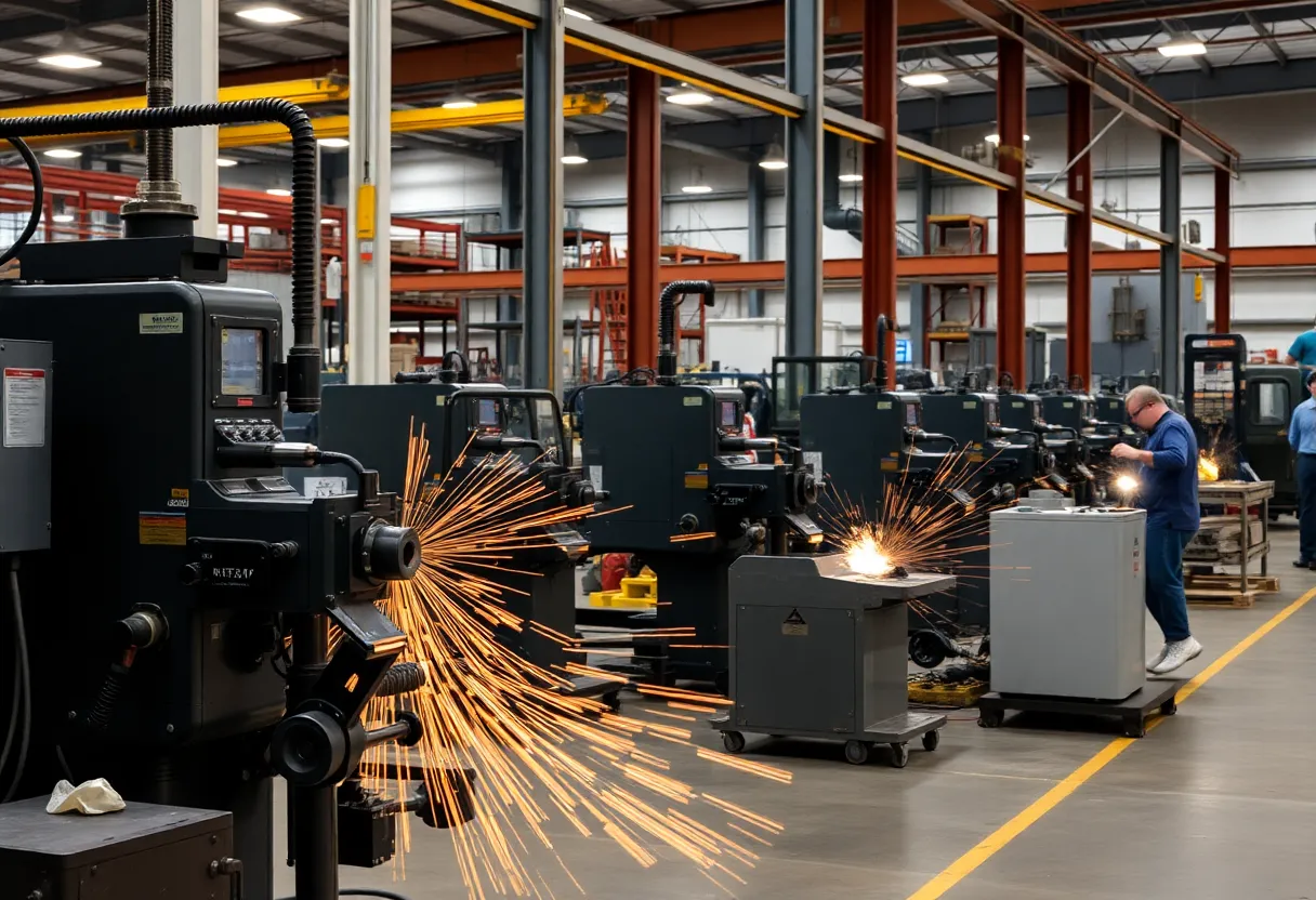 Workers inside a precision metal stamping facility in Michigan.