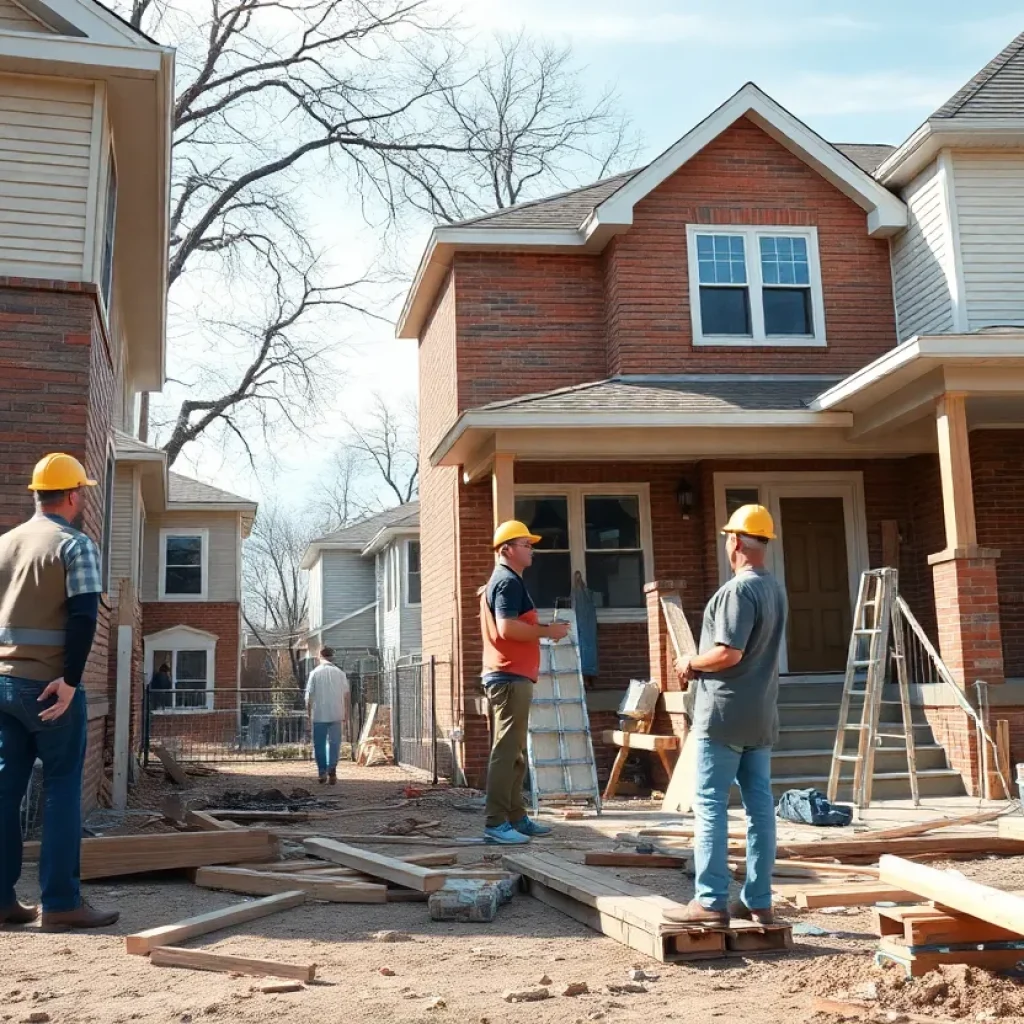 Construction workers in Detroit renovating a home.