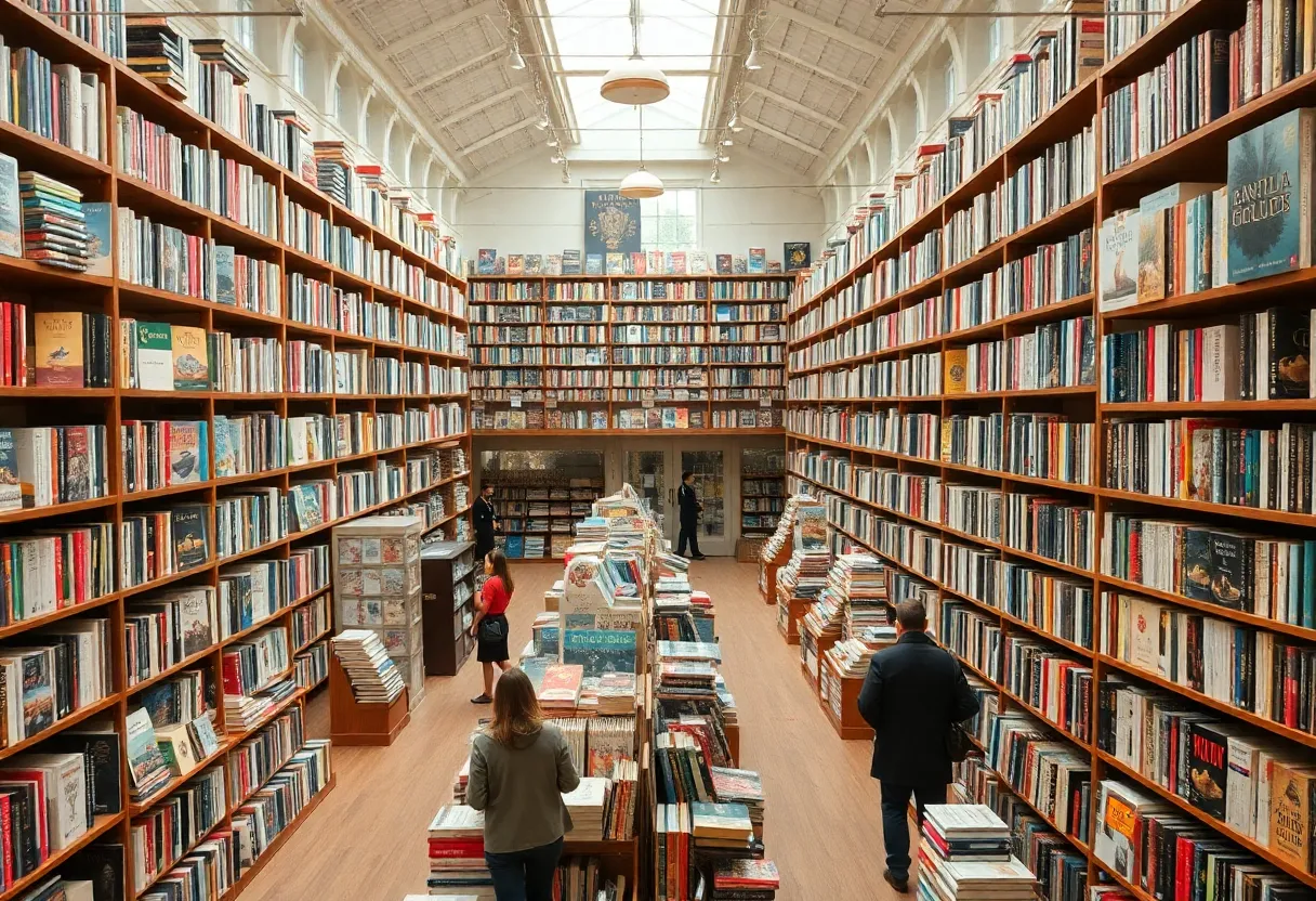 Interior of John K. King Used and Rare Books showcasing extensive book shelves