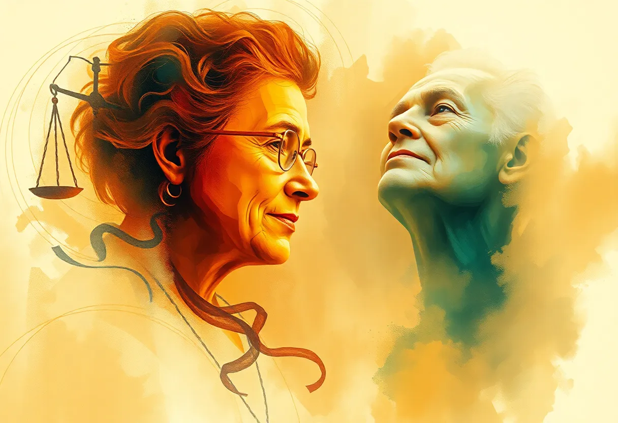 Symbolic image representing justice and community safety for the elderly