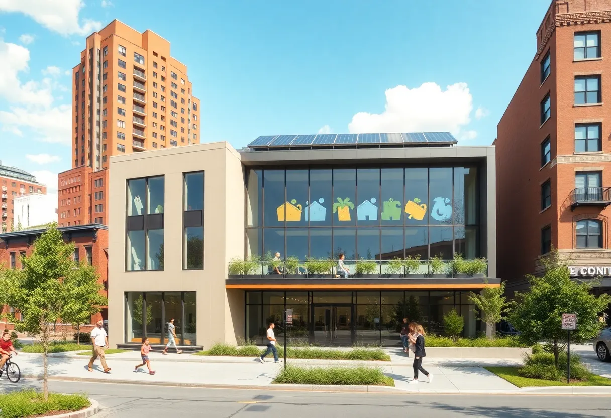 Rendering of the new Kresge Foundation headquarters in Detroit with solar panels.