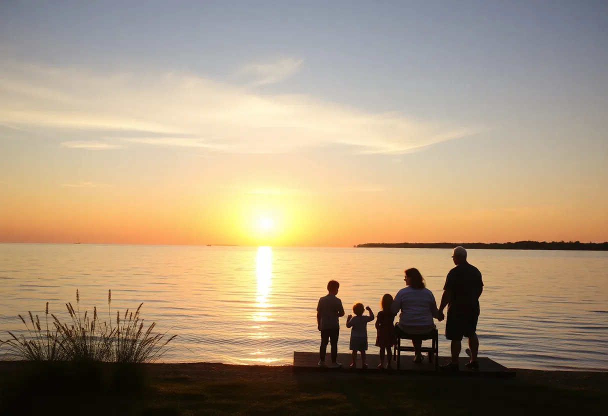 Serene sunset over the lakes in Michigan, representing family traditions