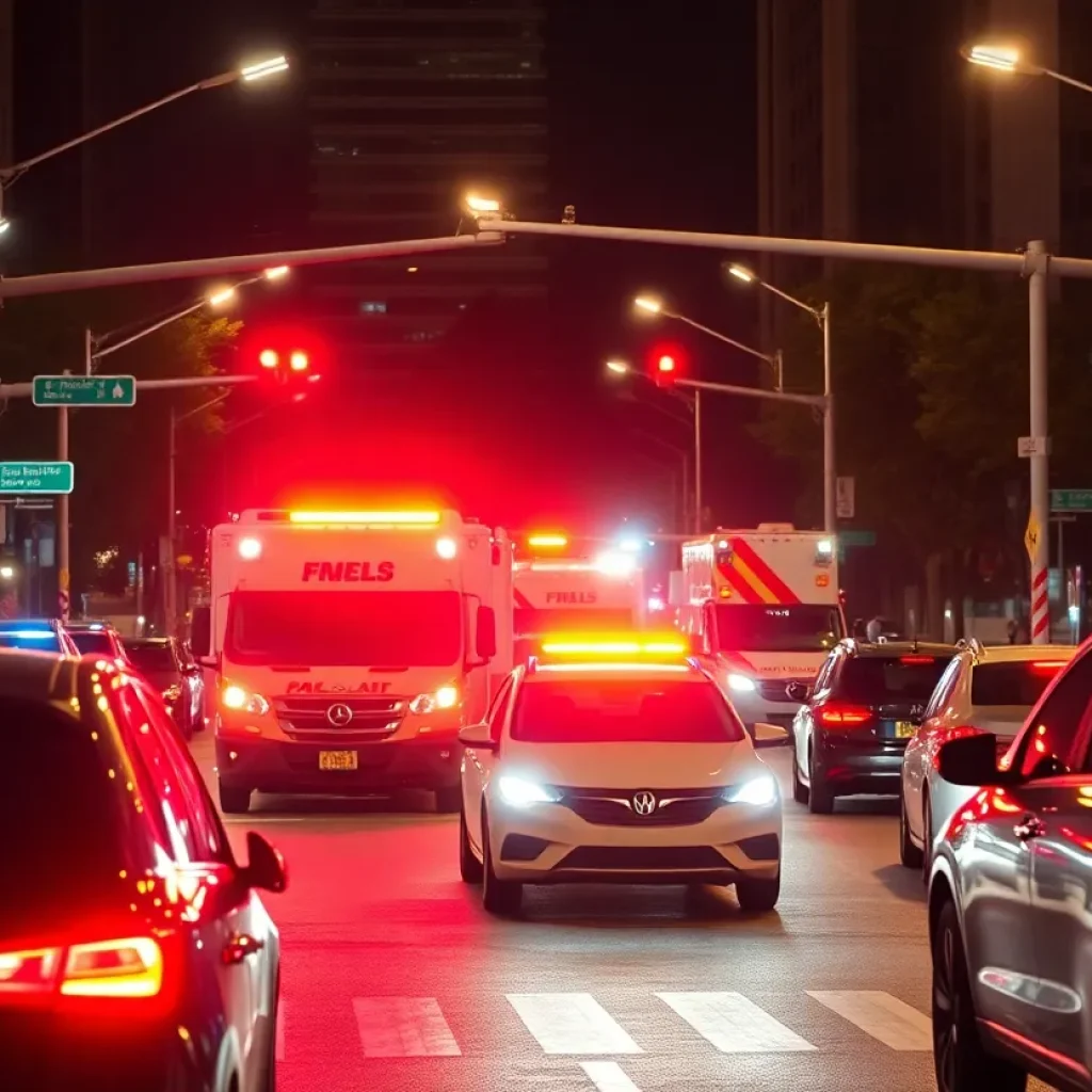 Emergency vehicles at a car accident scene in Detroit