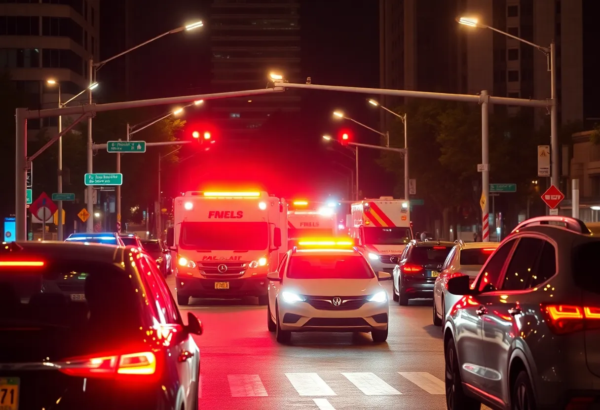 Emergency vehicles at a car accident scene in Detroit