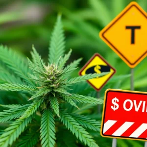 Conceptual illustration of cannabis plant and taxes