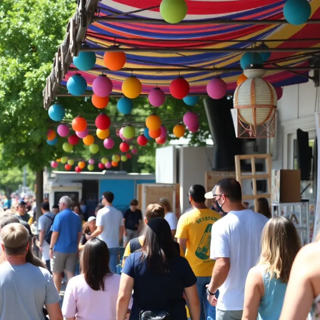 A vibrant street festival in Metro Detroit with music and art displays