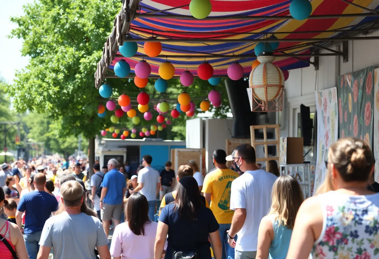 A vibrant street festival in Metro Detroit with music and art displays