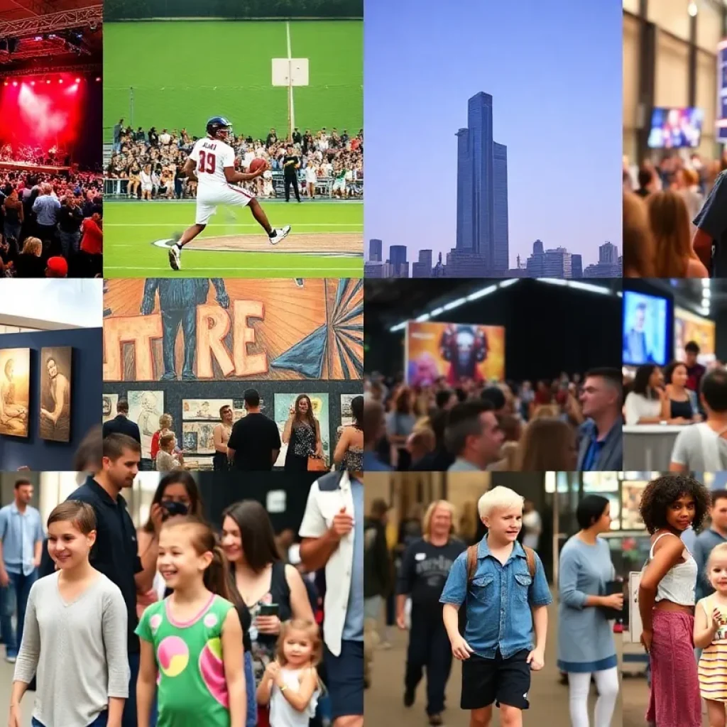 A collage representing weekend events in Metro Detroit, including music, art, and family activities.