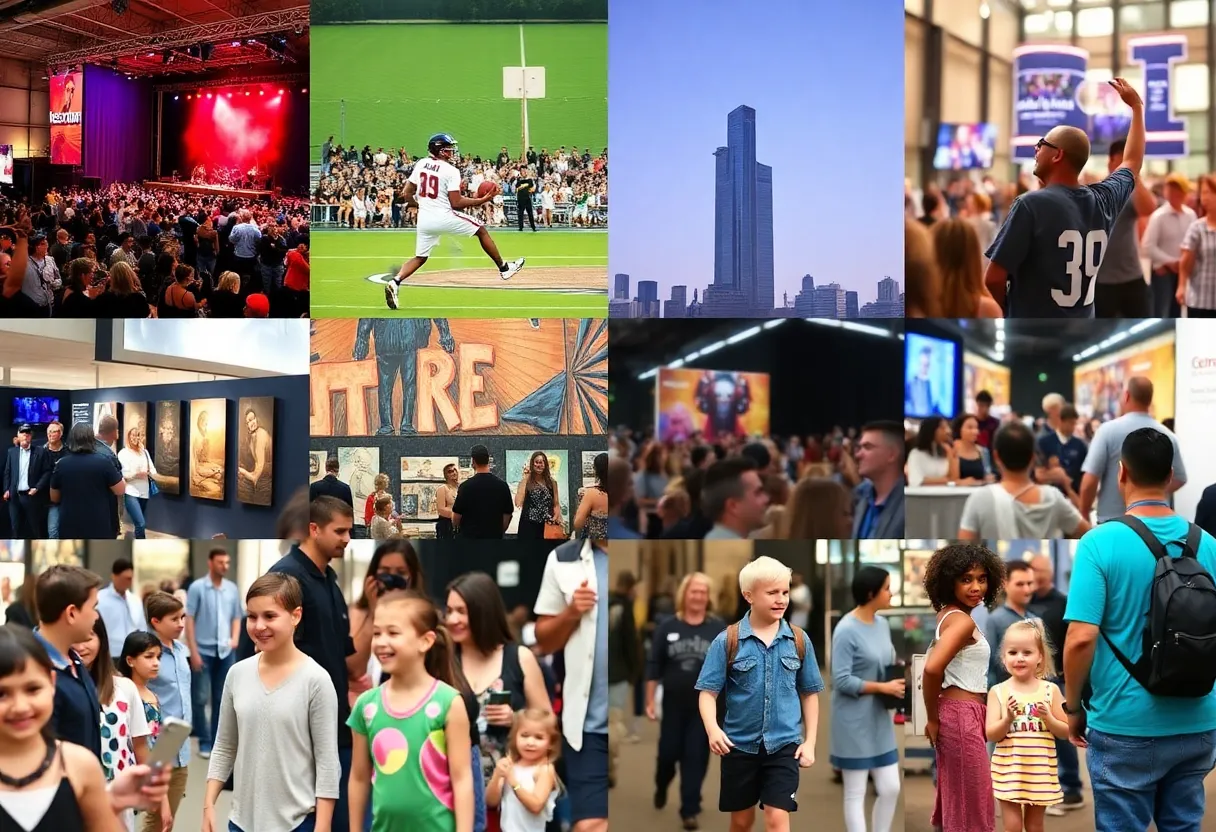 A collage representing weekend events in Metro Detroit, including music, art, and family activities.