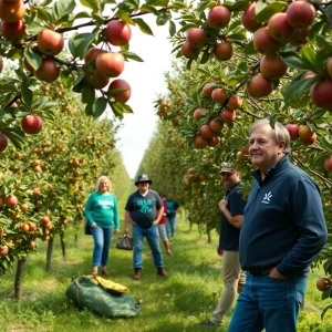 Apple orchard in Michigan with vibrant trees and community engagement