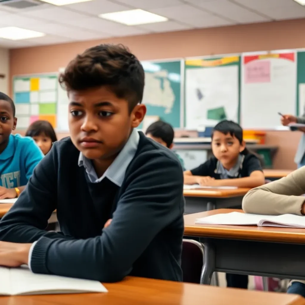 Students in a Michigan classroom showing concern over educational resources amidst budget cuts
