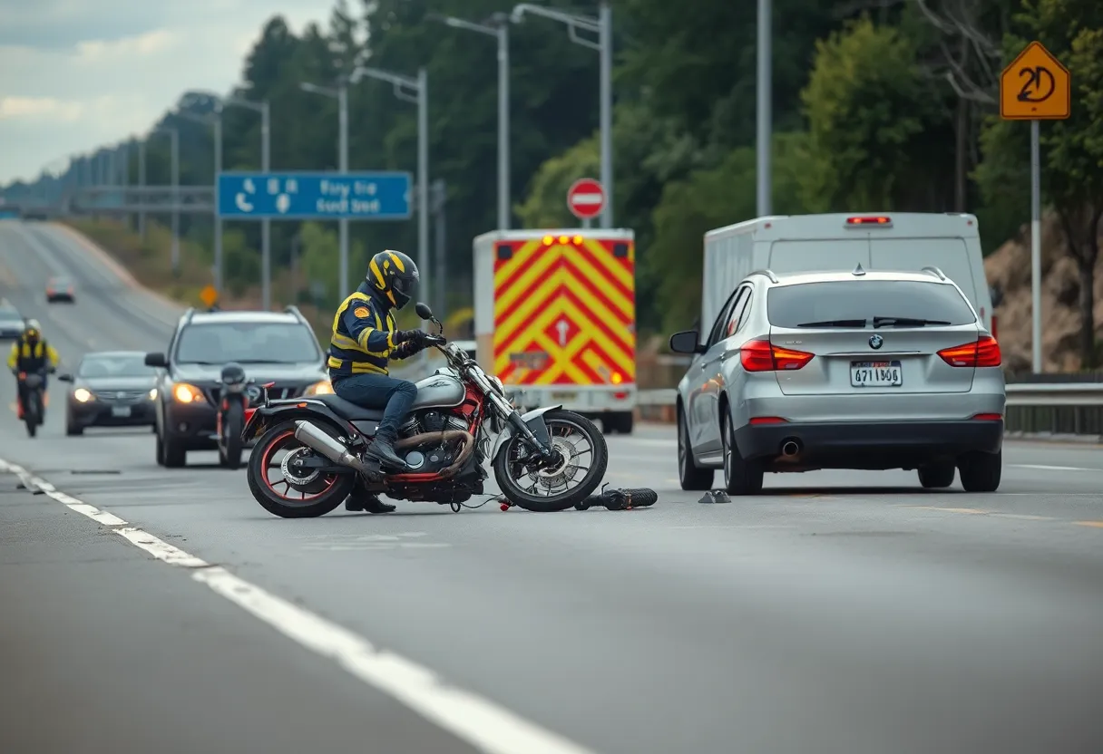 Emergency responders at the scene of a motorcycle accident