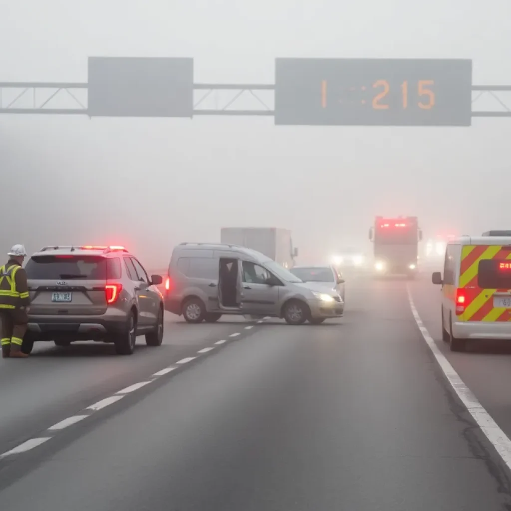 Emergency responders at a car accident scene on Interstate 96 in Novi, Michigan