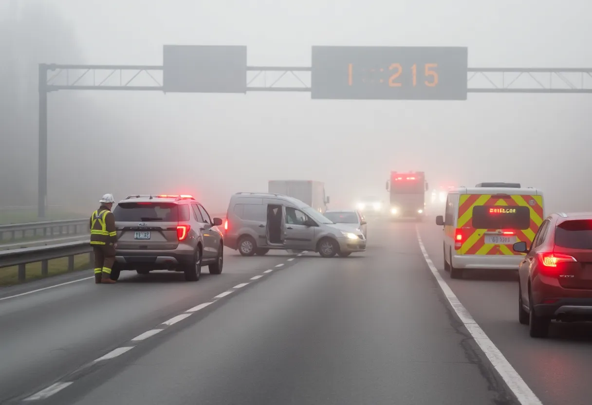 Emergency responders at a car accident scene on Interstate 96 in Novi, Michigan