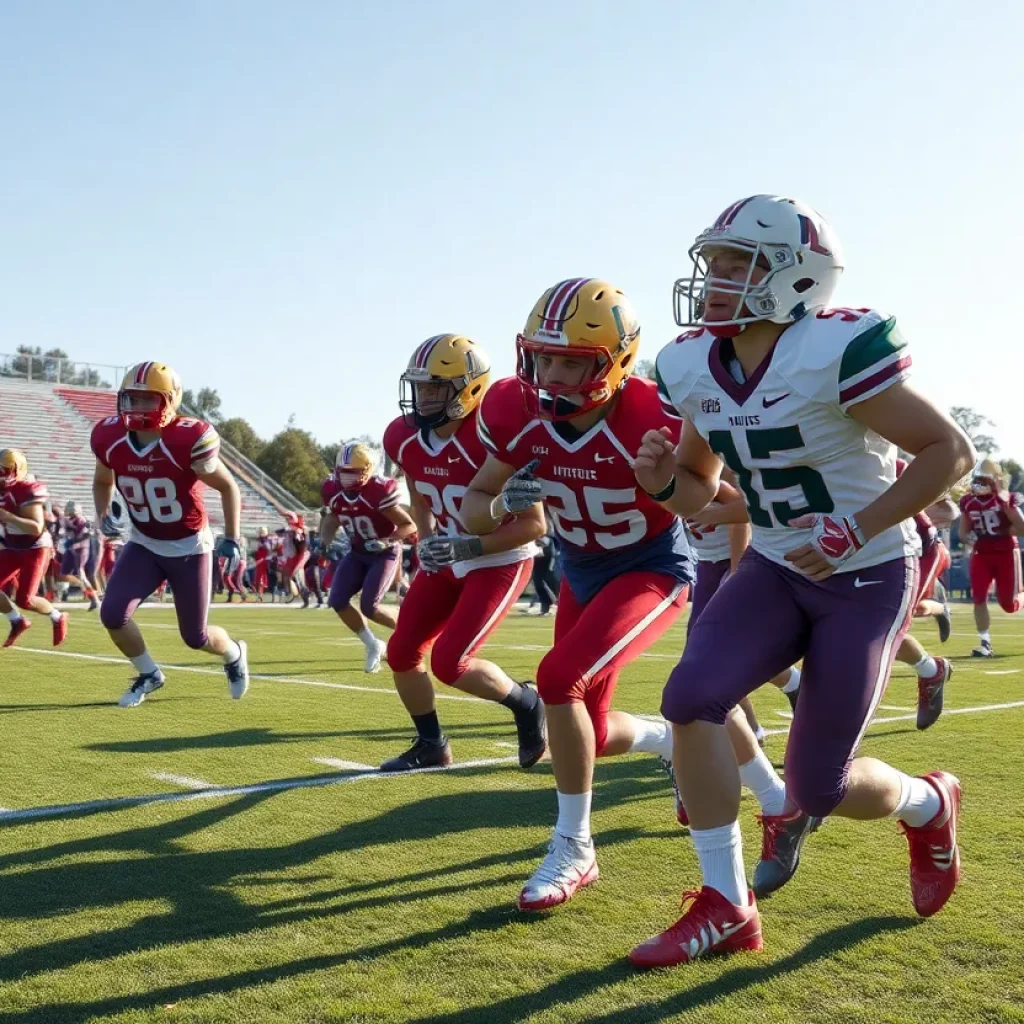 Portage Central High School football team playing during a game