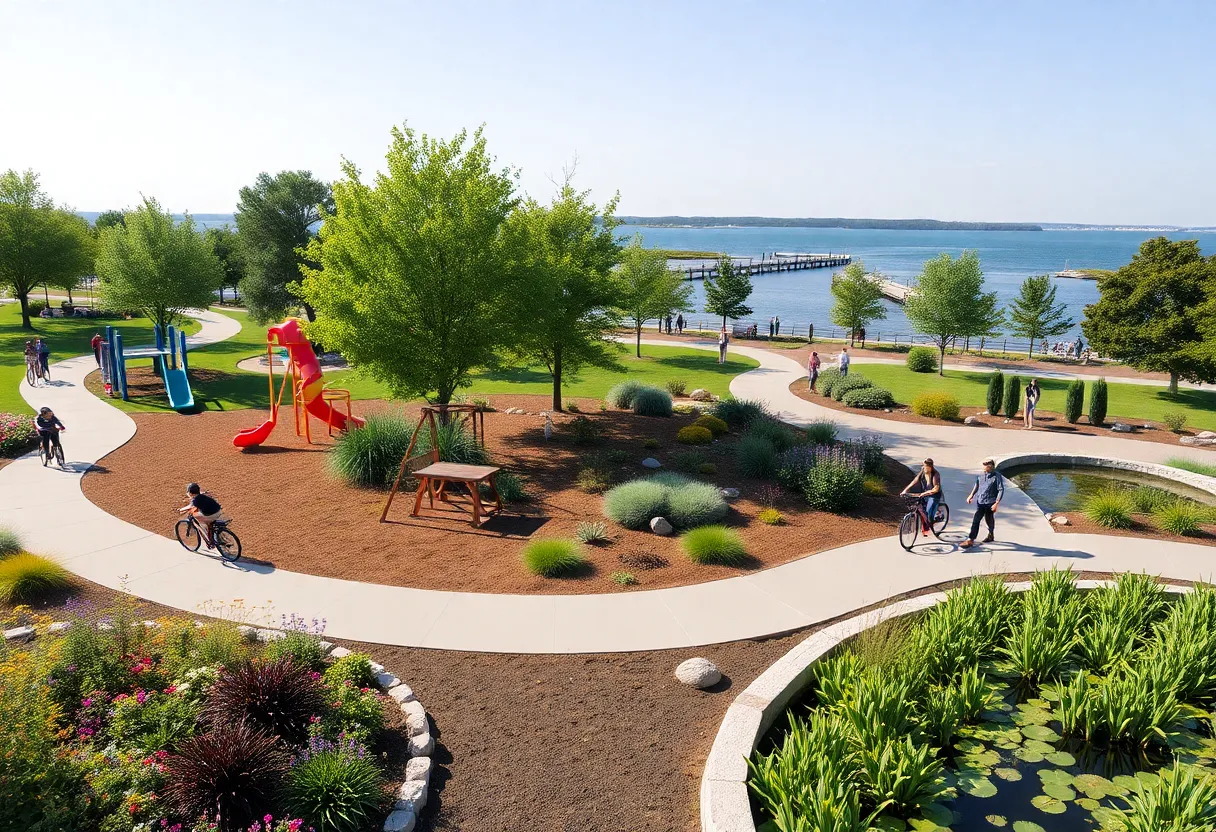 Families enjoying Ralph C. Wilson Jr. Centennial Park with recreational activities.