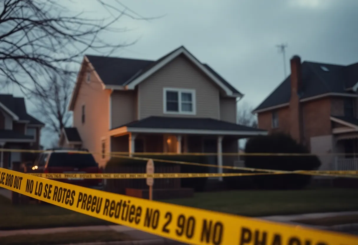 Crime scene in a suburban neighborhood with police activity