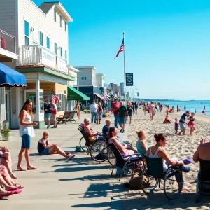 Families enjoying the beach in South Haven, Michigan during Labor Day.