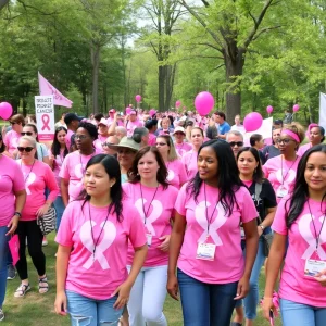Participants in pink clothing at the Susan G. Komen Race for the Cure in Detroit